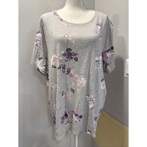 Croft & Barrow Gray Floral Short Sleeve Knit Top Size 2x Short Sleeve